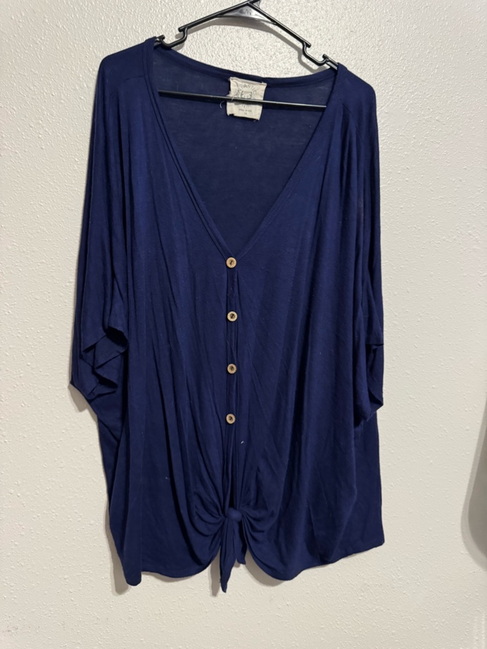 Fantastic Fawn Navy Button-Front Tie-Hem Tunic